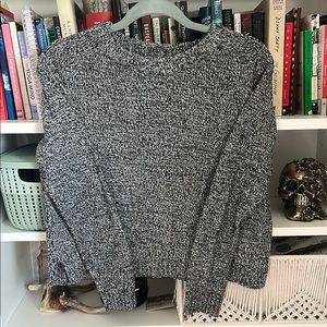 Black and White Crew Neck Sweater with Textured Knit
